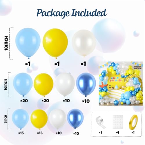 Yellow Blue Clear Balloon Arch Kit, Fun Underwater Cartoon Theme Decorations for Kids Birthday Ocean Party Supplies Carb