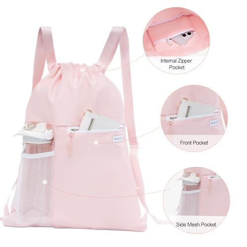 Water Resistant Drawstring Backpack for Men and Women (Pink)
| Mesh Pocket Drawstring Backpack | Water Resistant | Perf