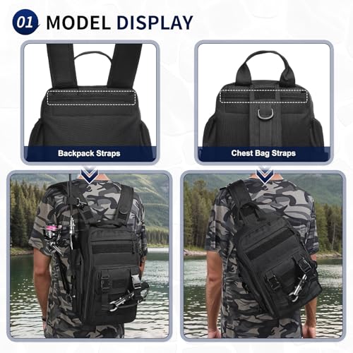 35L Fishing Backpack for Men and Women (Black) with Rod Holder and Multi Pocket