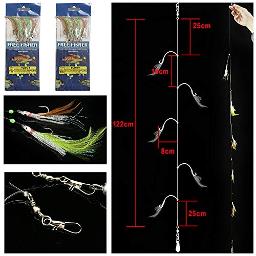 22 Packs Sharp Hooks Fishing Rigs for Surf Fishing
| Soft Shrimp Lure Surf Fishing Rigs with Fish Skin Feather Hooks
|