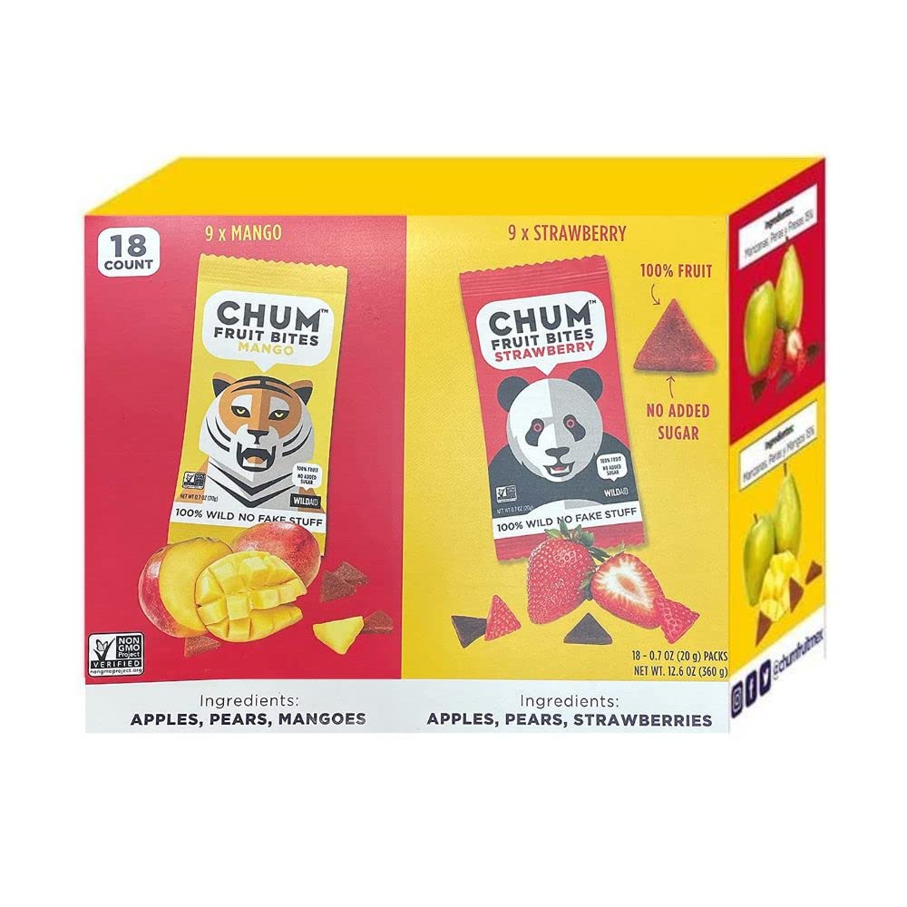 CHUM Fruit Bites Strawberry Mango 100% Fruit No Added Sugar Natural Healthy Vegan Gluten Free Non GMO Kosher Paleo Snack