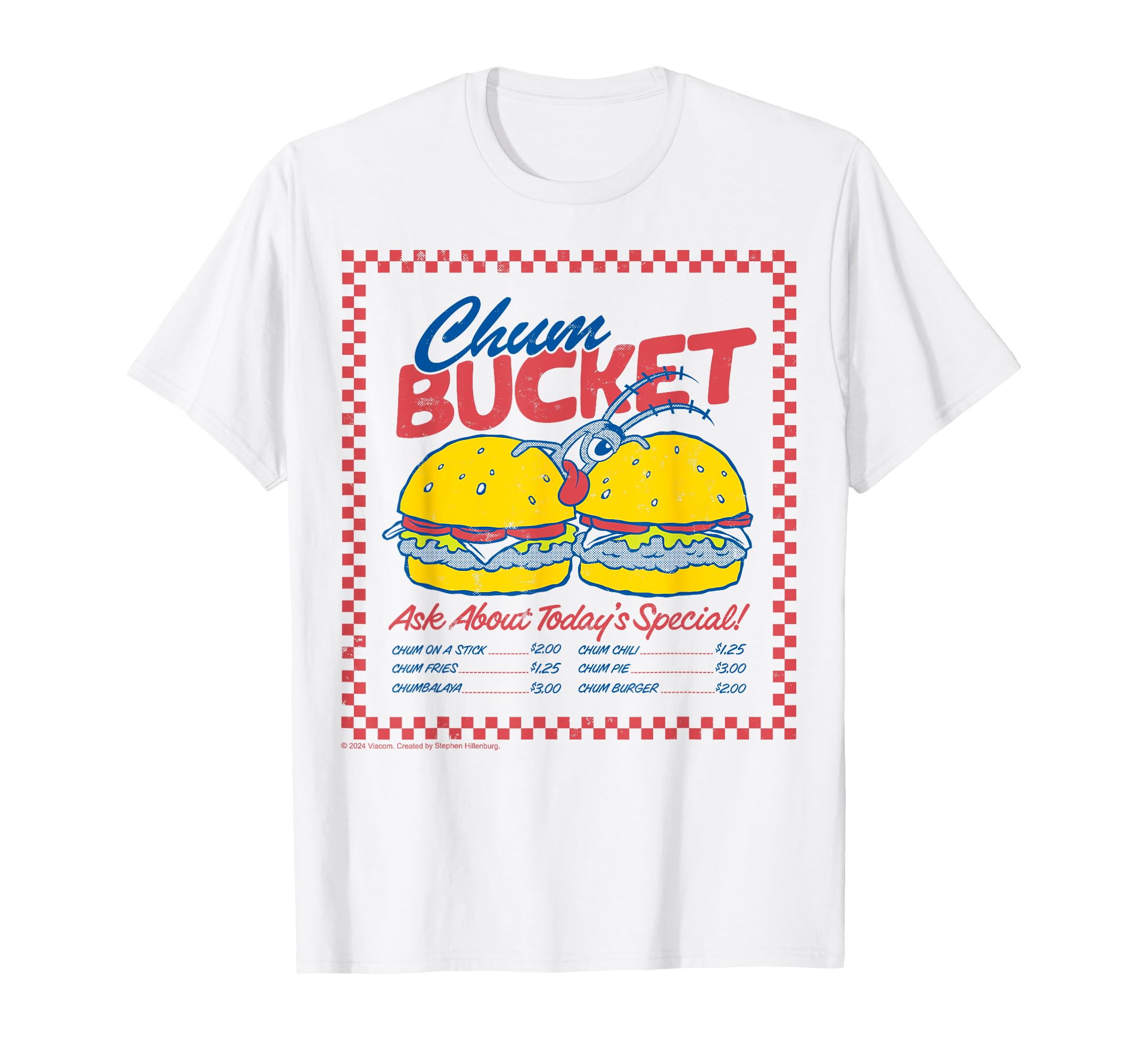 SpongeBob SquarePants Plankton Chum Bucket Retro Menu T-Shirt for Kids Casual WearComfortable Unisex T-Shirt Child's T-S