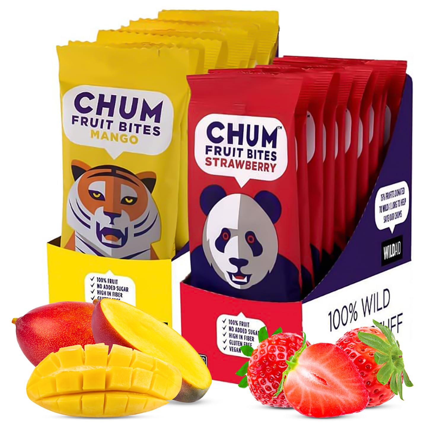 CHUM 100% Real Fruit Snacks for Children and Adults - Mango + Strawberry, 18 Pack | No Added Sugar, All-Natural Healthy 