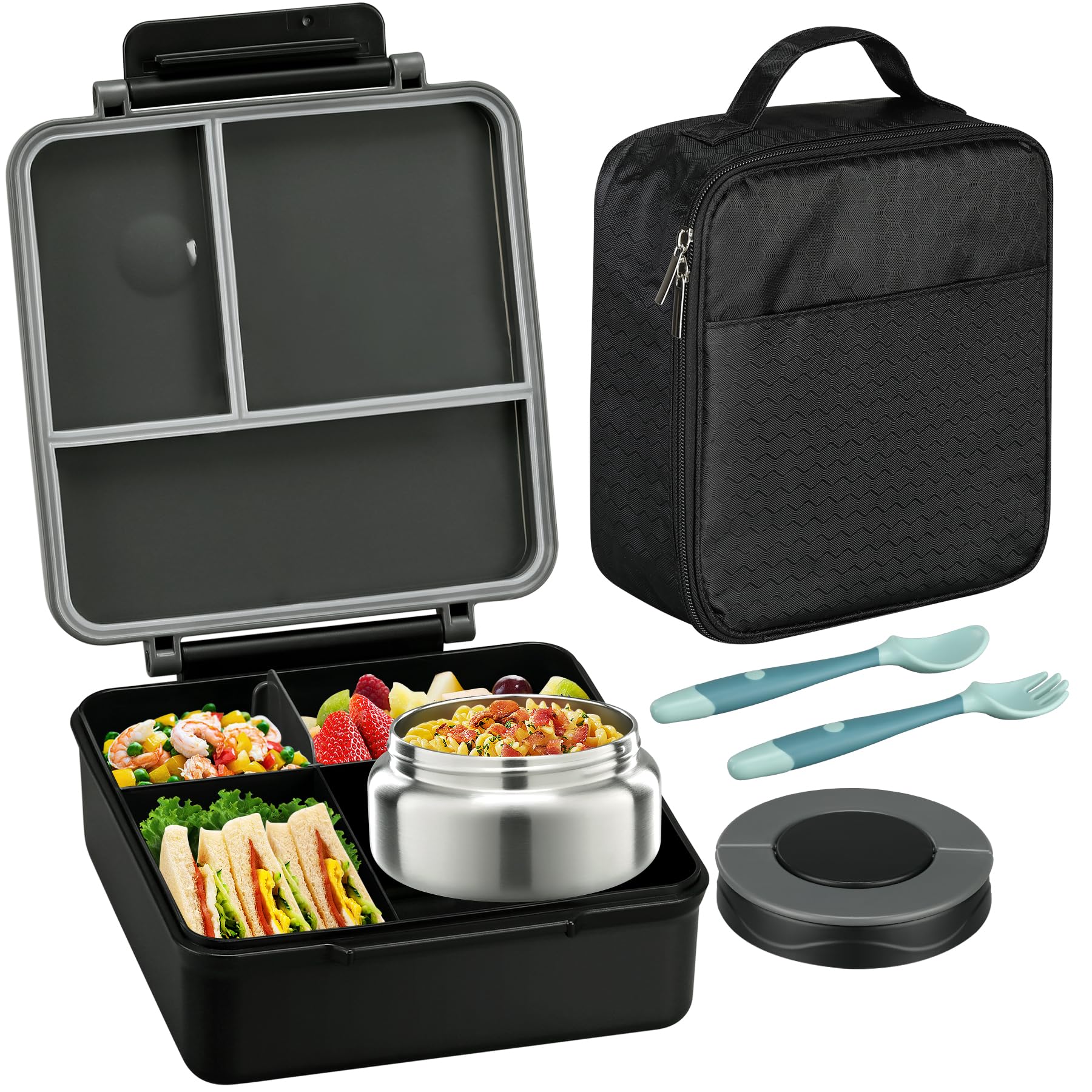  Black 8oz Thermo Bento Lunch Box for Kids School Leak-Proof Lunch Containers
| Insulated 4 Compartment Bento Lunch Box 