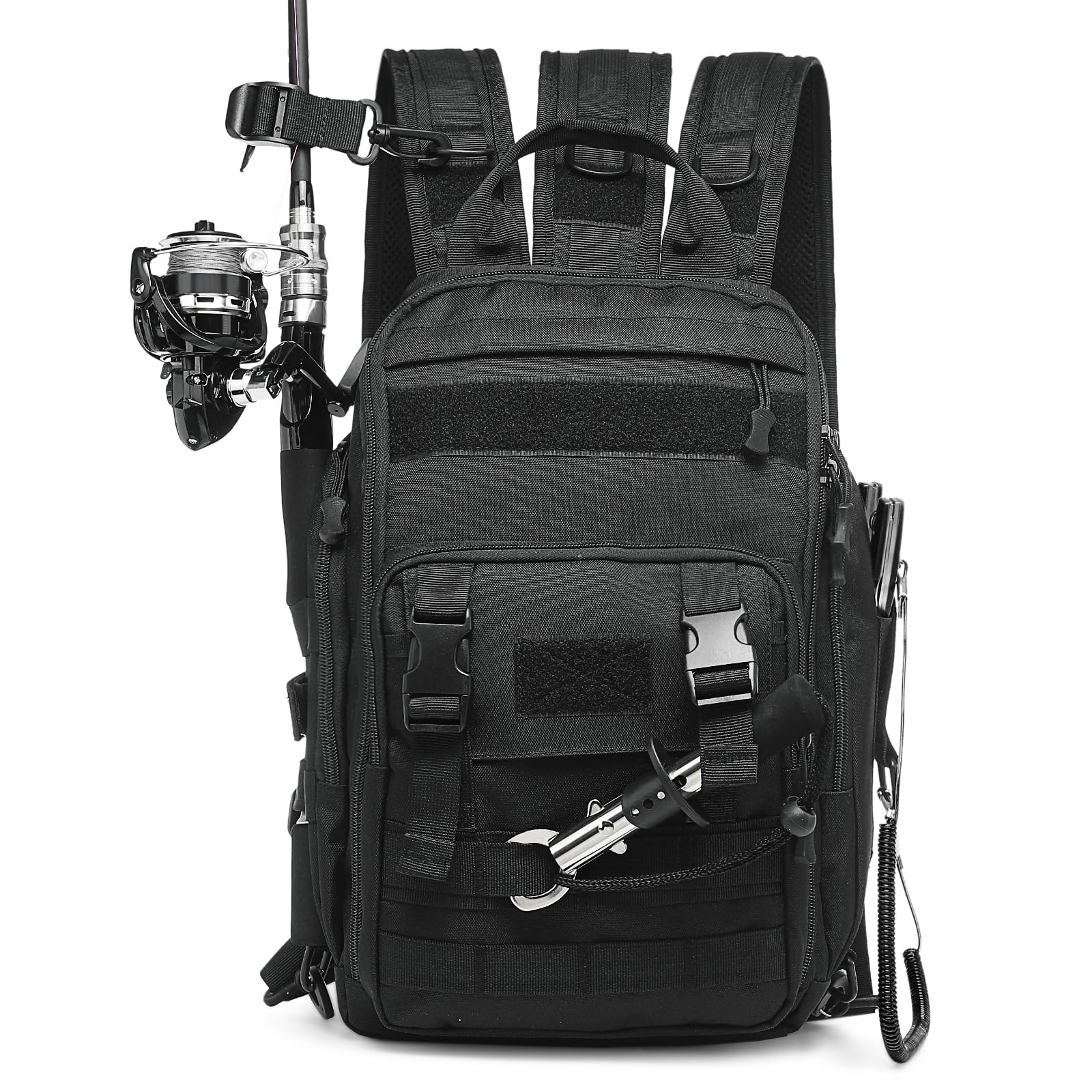 35L Fishing Backpack for Men and Women (Black) with Rod Holder and Multi Pocket